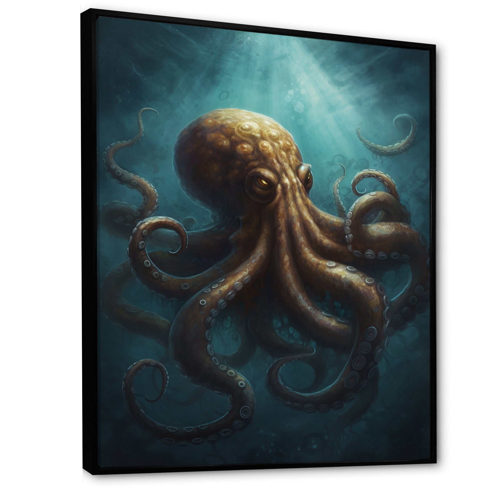 Brown Blue Octopus Under The Sea - Brown Octopus Wall Art