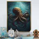 Brown Blue Octopus Under The Sea - Brown Octopus Wall Art