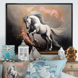 White Pink horse On The Run - Horse Framed Canvas Art