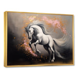 White Pink horse On The Run - Horse Framed Canvas Art