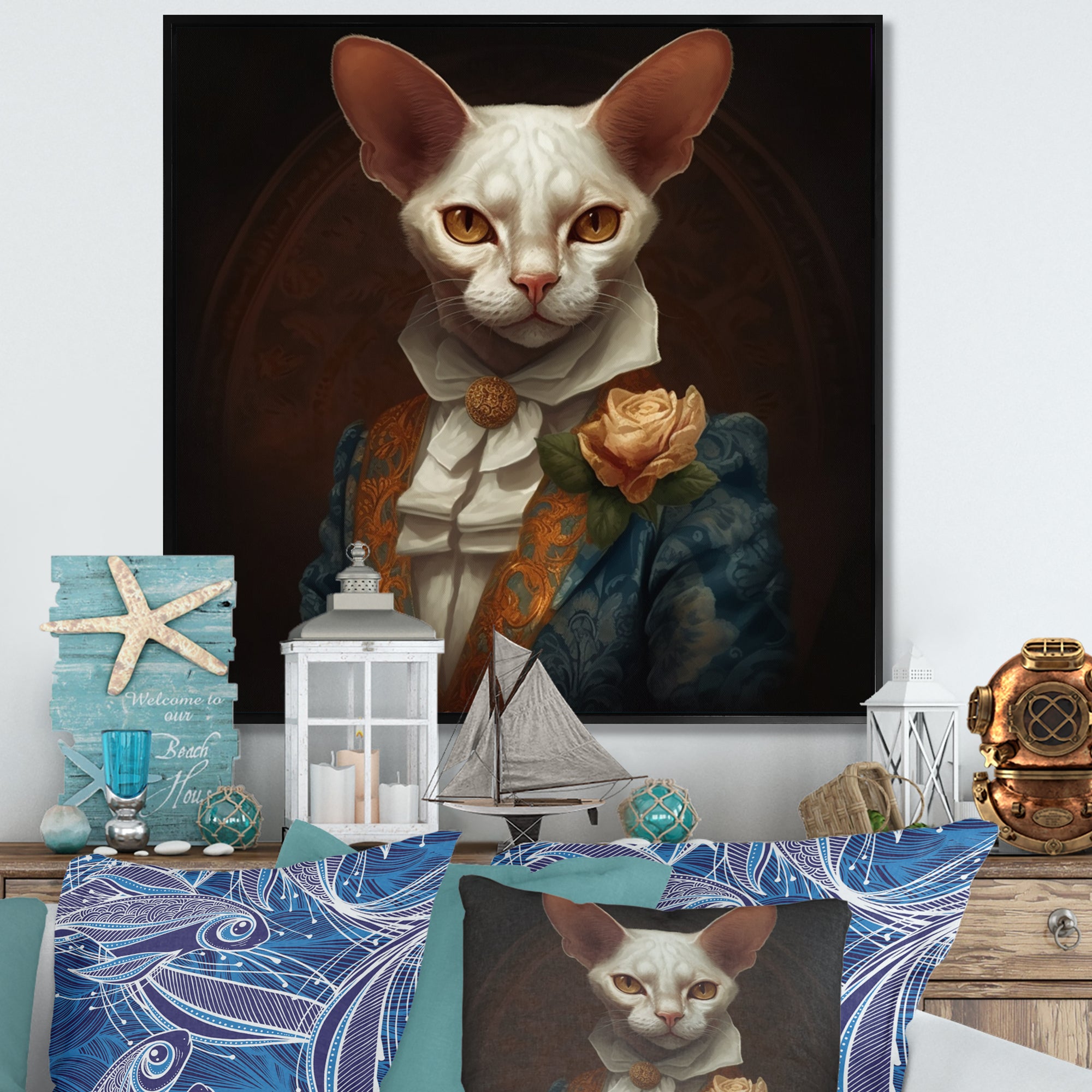 White Fancy Cat - Cat Large Canvas Wall Art