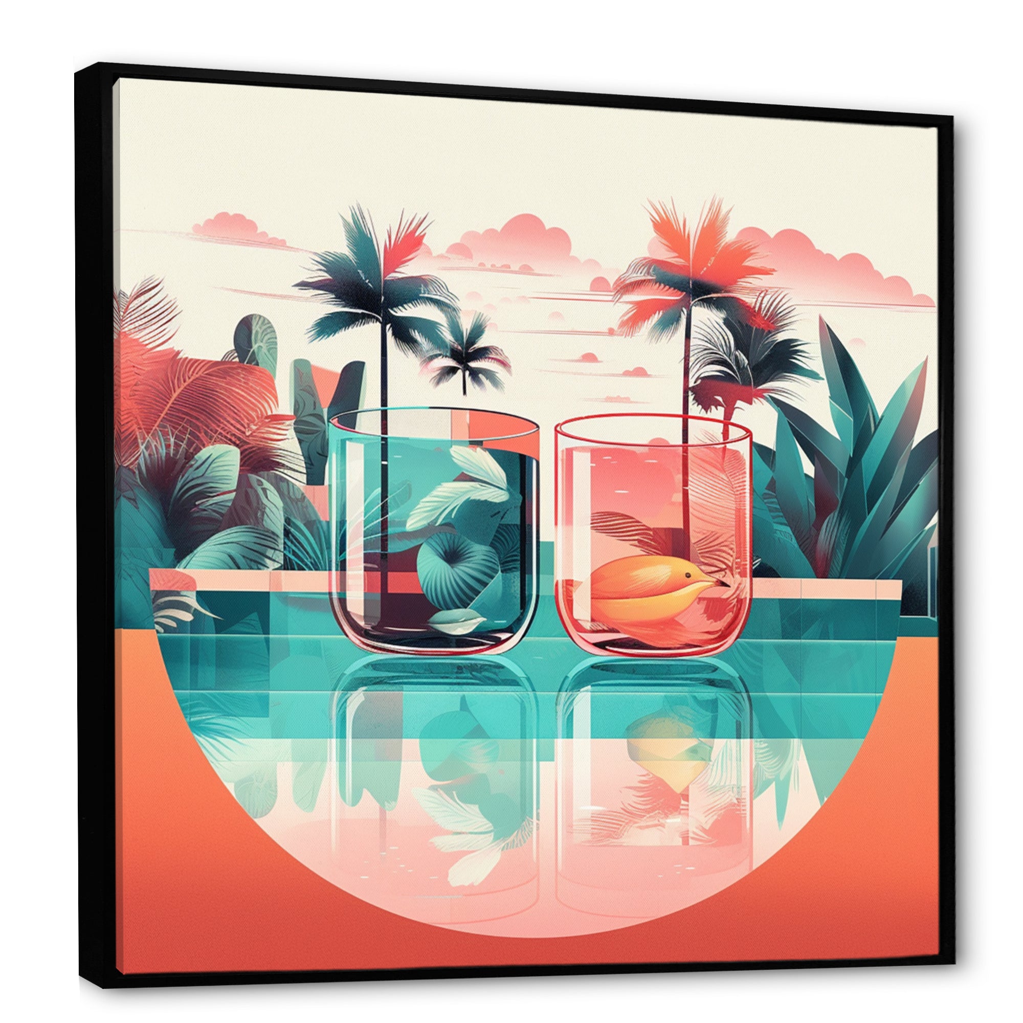 Orange Green Tropical Drinks In Paradise - Flamingo Bedroom Wall Art