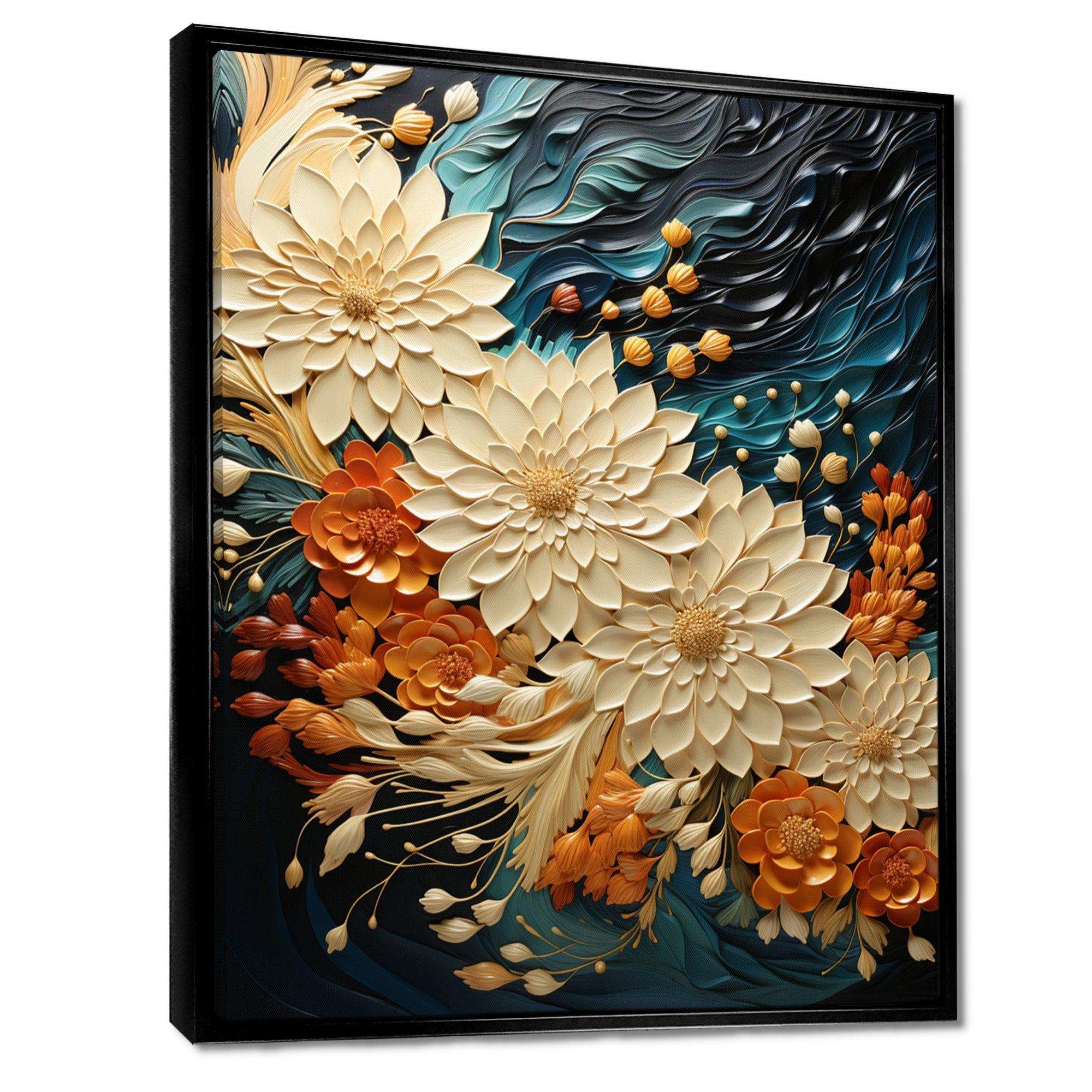 IDesignart Orange Teal Botanical Whirlwind III - Abstract Canvas Wall Art