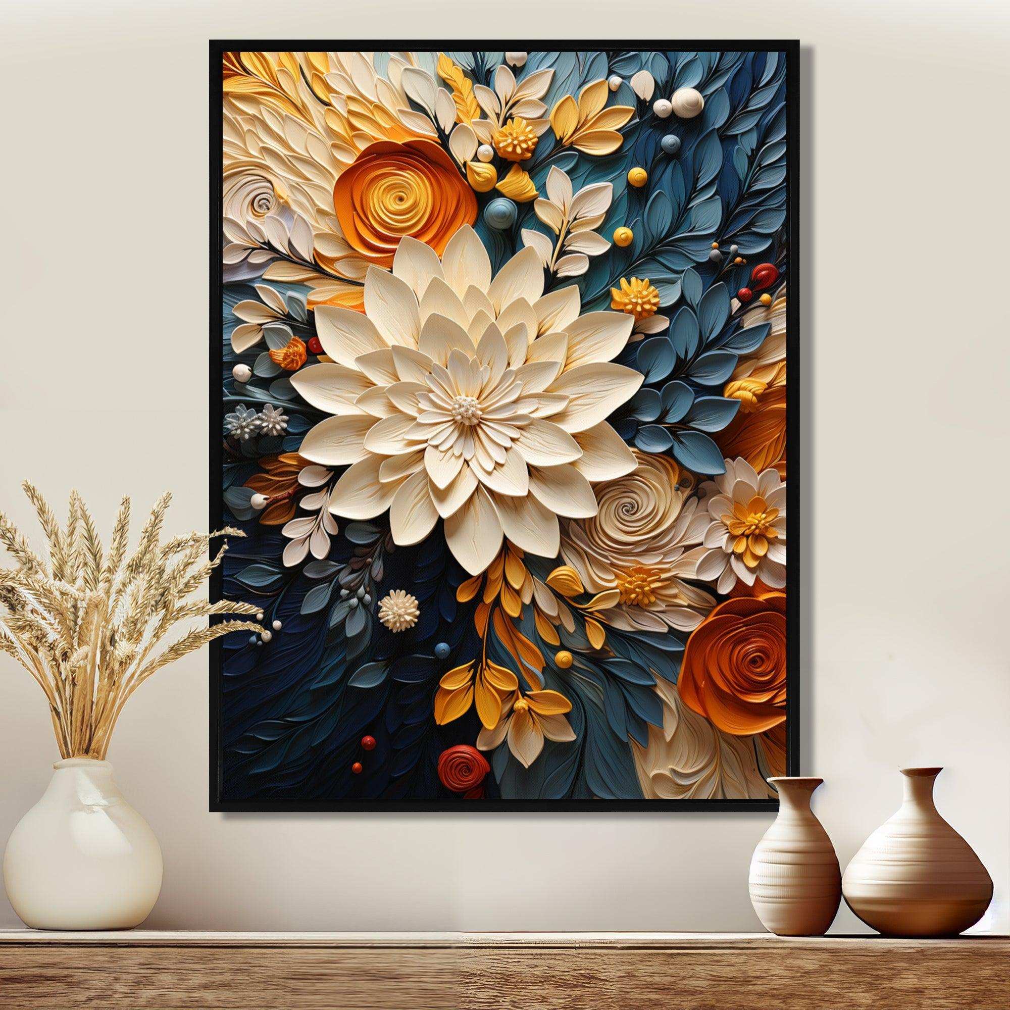 Designart Orange Teal Botanical Whirlwind IV - Abstract Canvas Wall Art