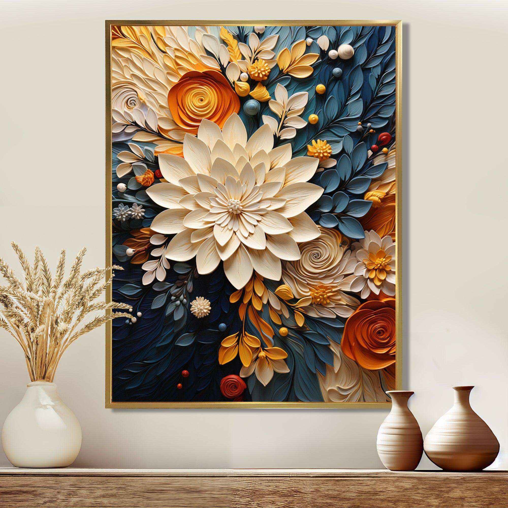 Designart Orange Teal Botanical Whirlwind IV - Abstract Canvas Wall Art