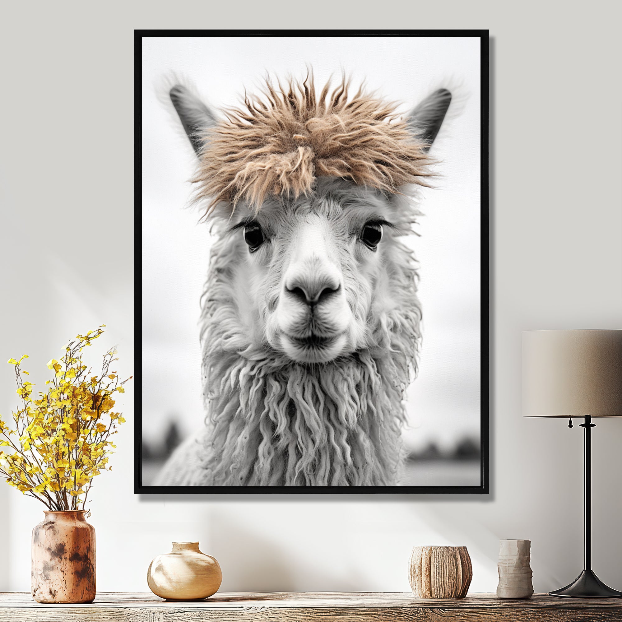 Curious Alpaca - Beige Alpaca Wall Art