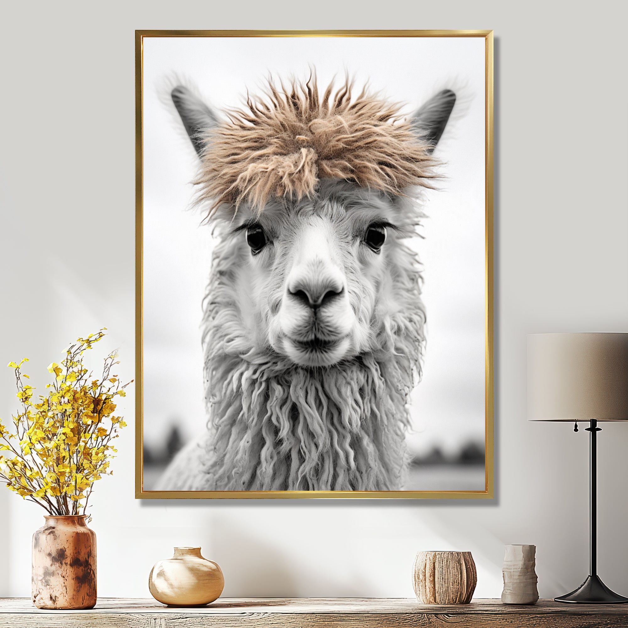 Curious Alpaca - Beige Alpaca Wall Art