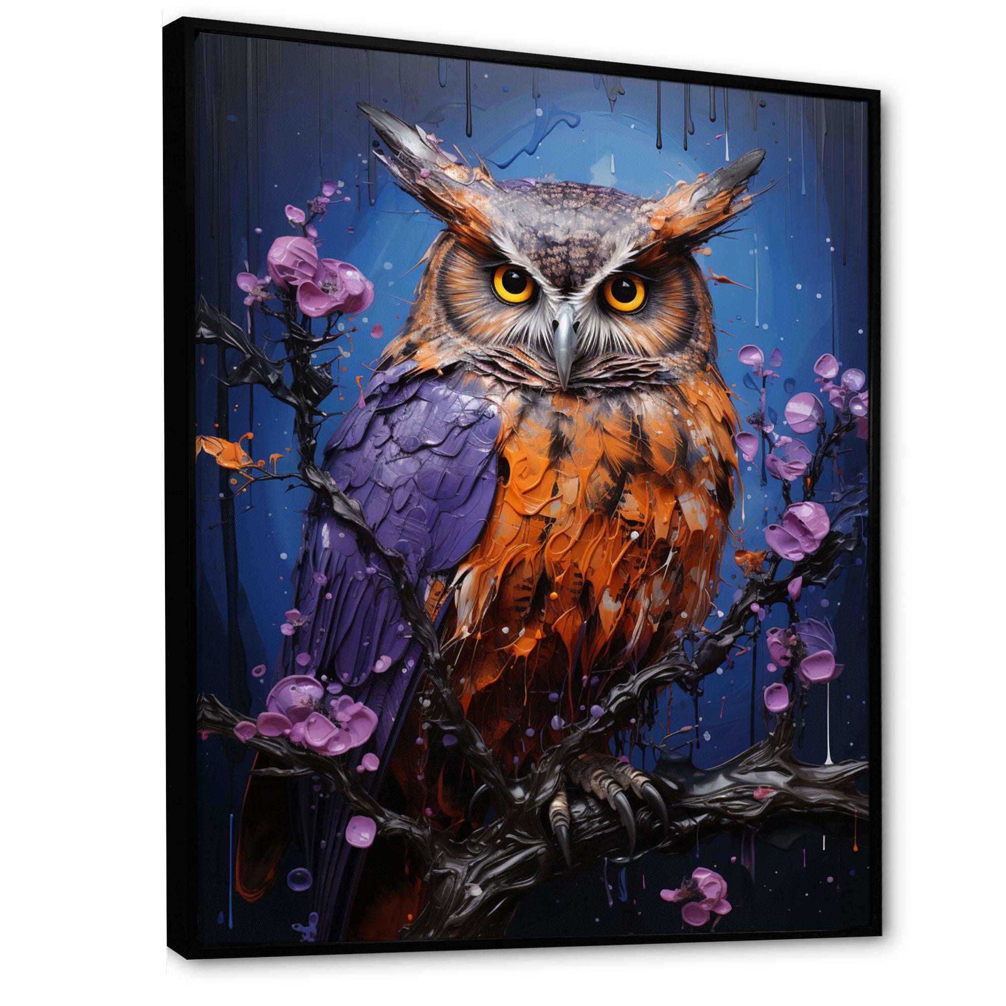 Purple Animal Amethyst Owl Drips - Owl Canvas Wall Art