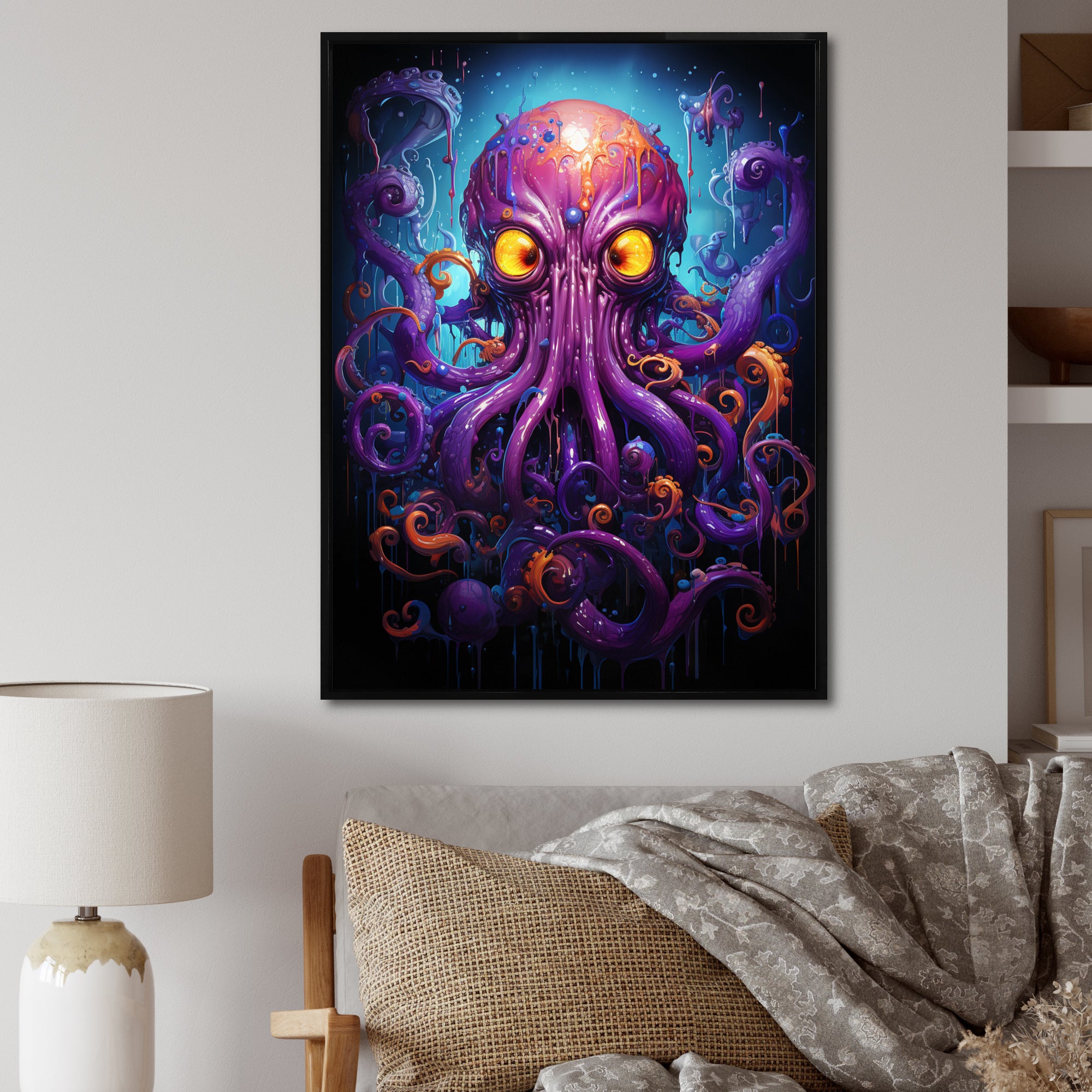 Purple Animal Electric Octopus Drips - Octopus Wall Decor
