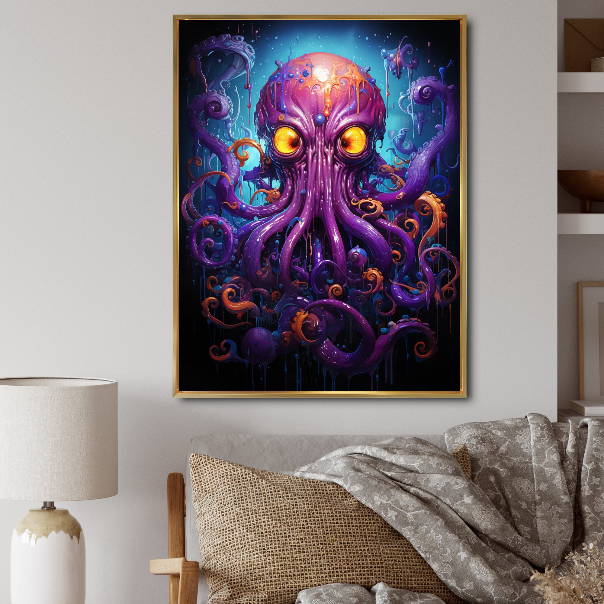 Purple Animal Electric Octopus Drips - Octopus Wall Decor