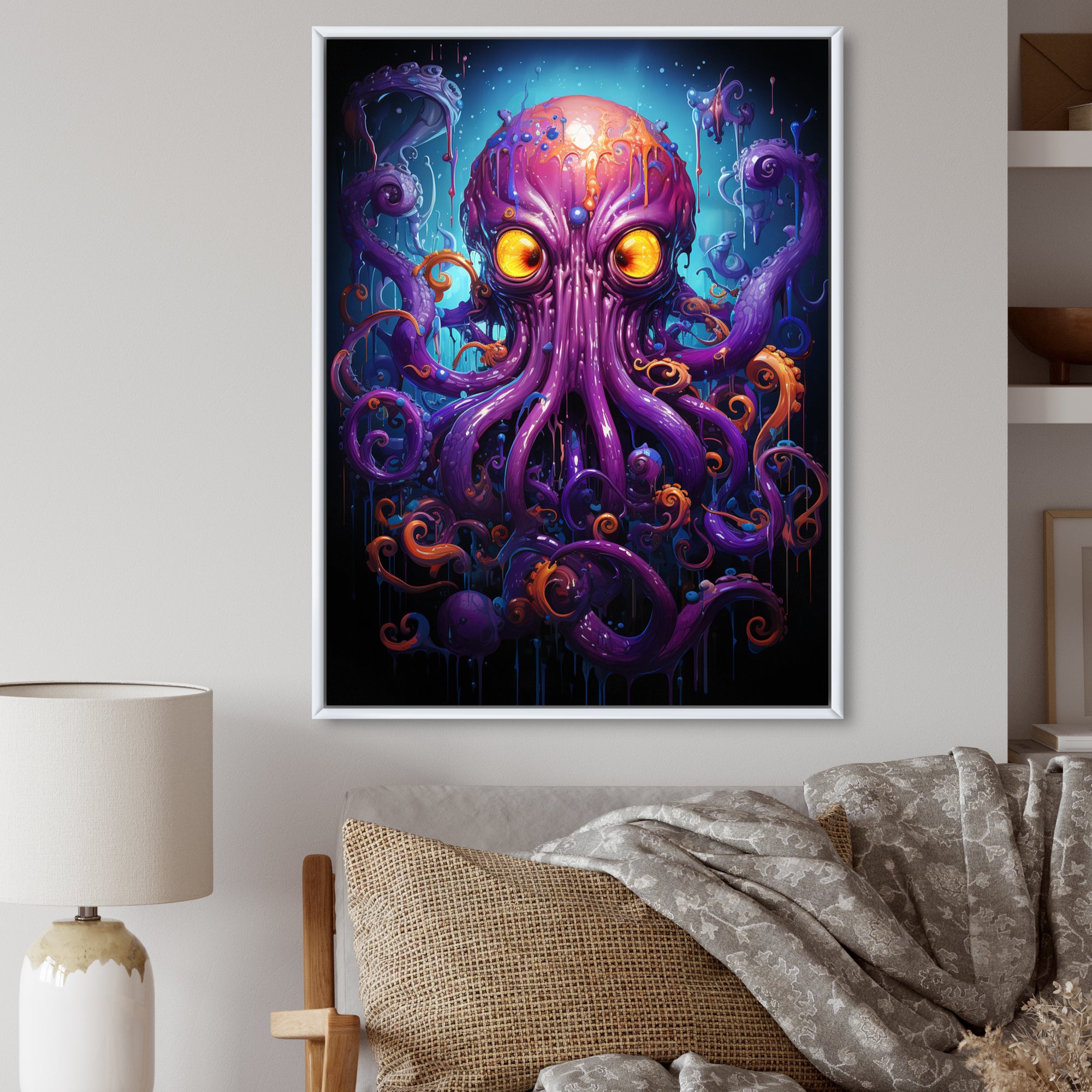 Purple Animal Electric Octopus Drips - Octopus Wall Decor