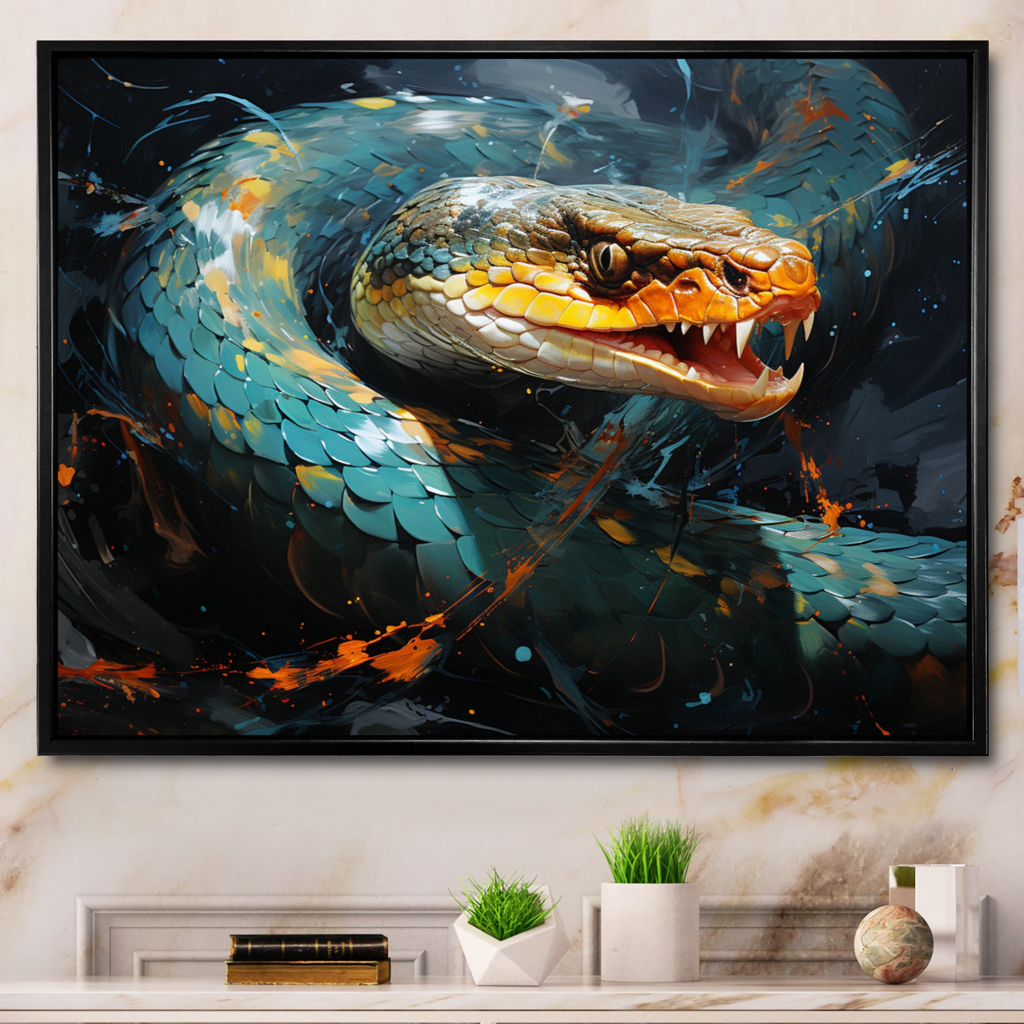 Emerald Snake Intertwining - Teal Snake Wall Art