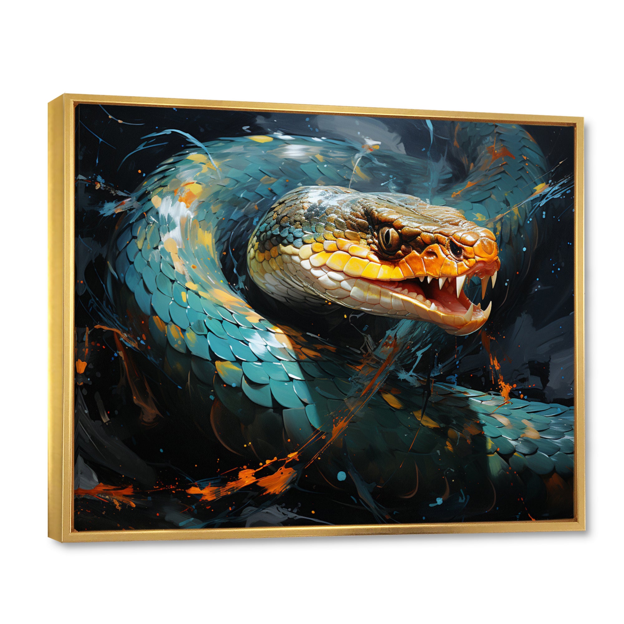 Emerald Snake Intertwining - Teal Snake Wall Art