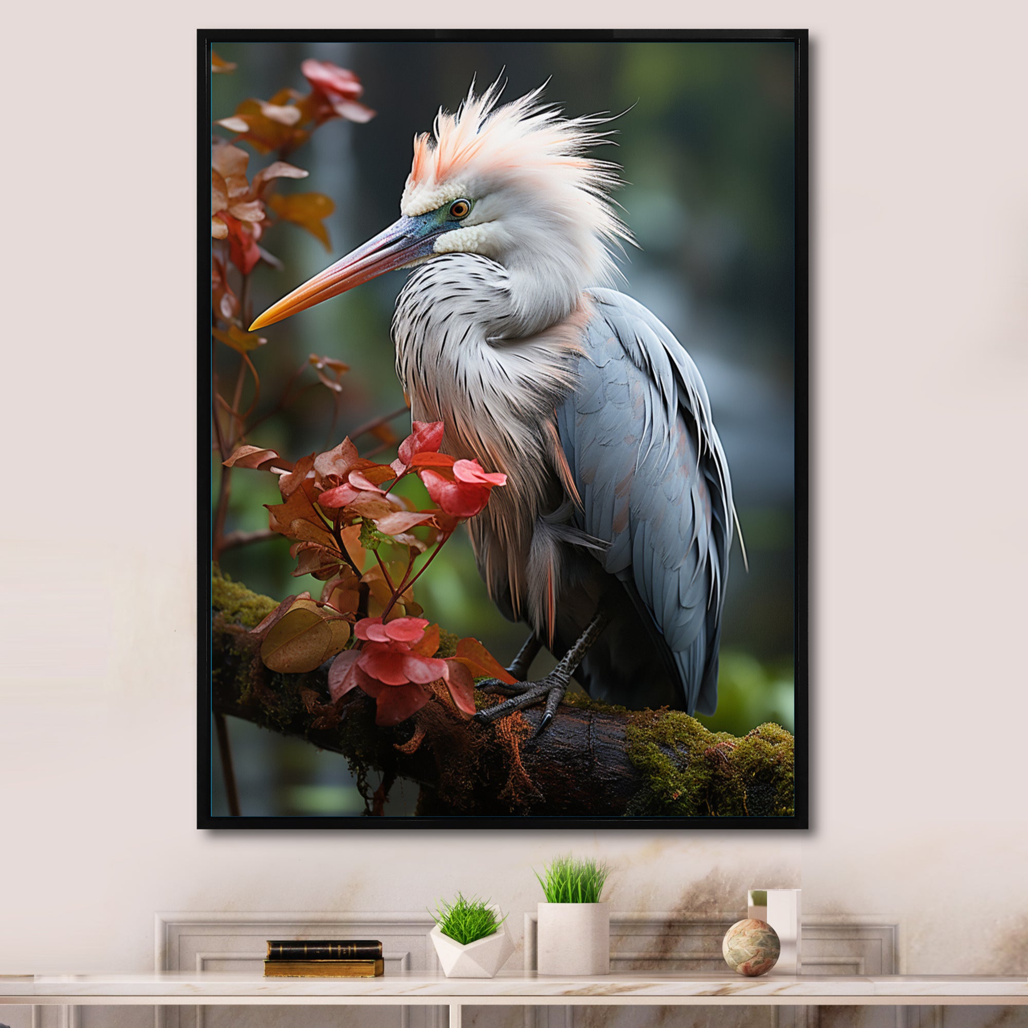 Grey Coral Animal Heron - Heron Home Decor Art