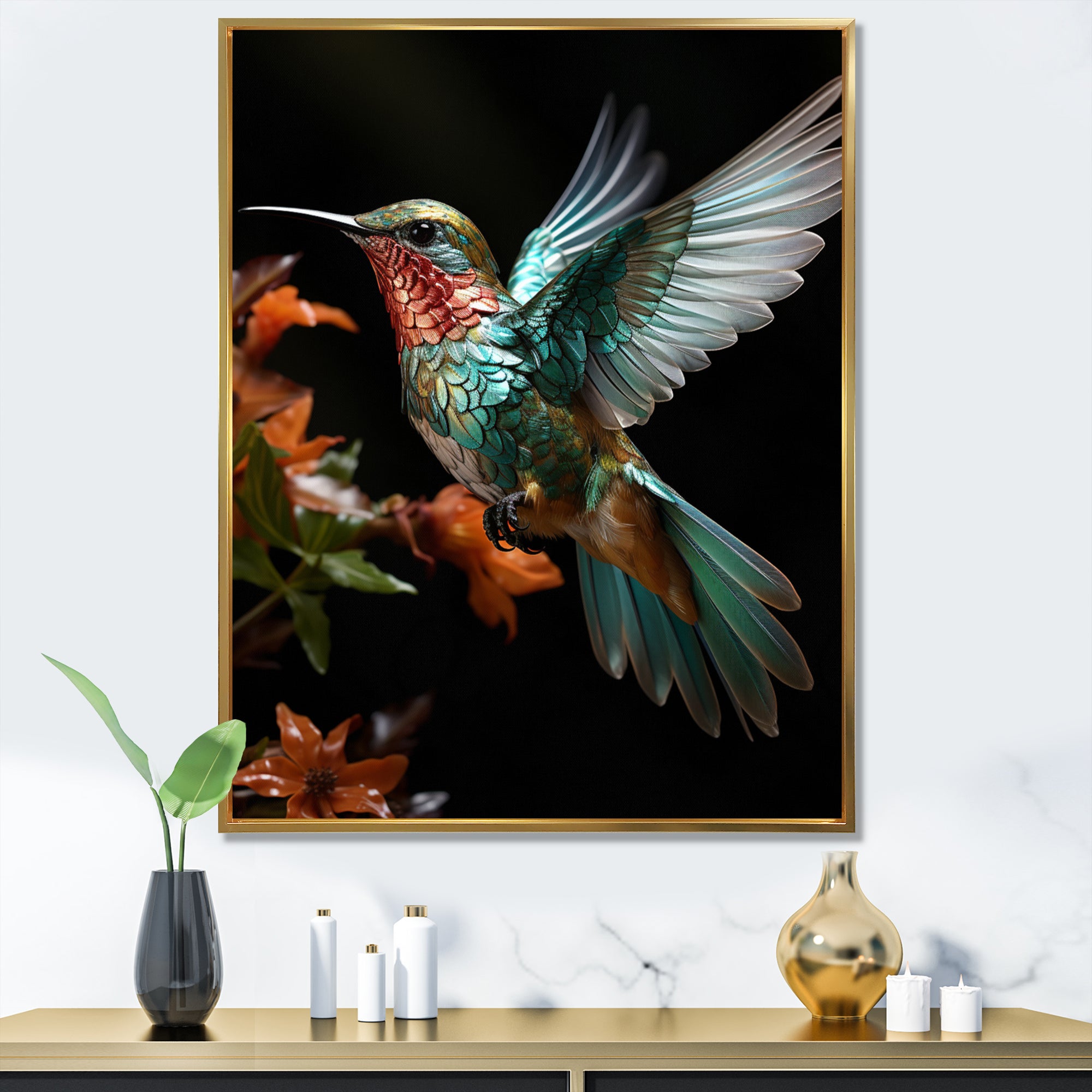 Teal Orange Animal Hummingbird - Hummingbird Wall Decor