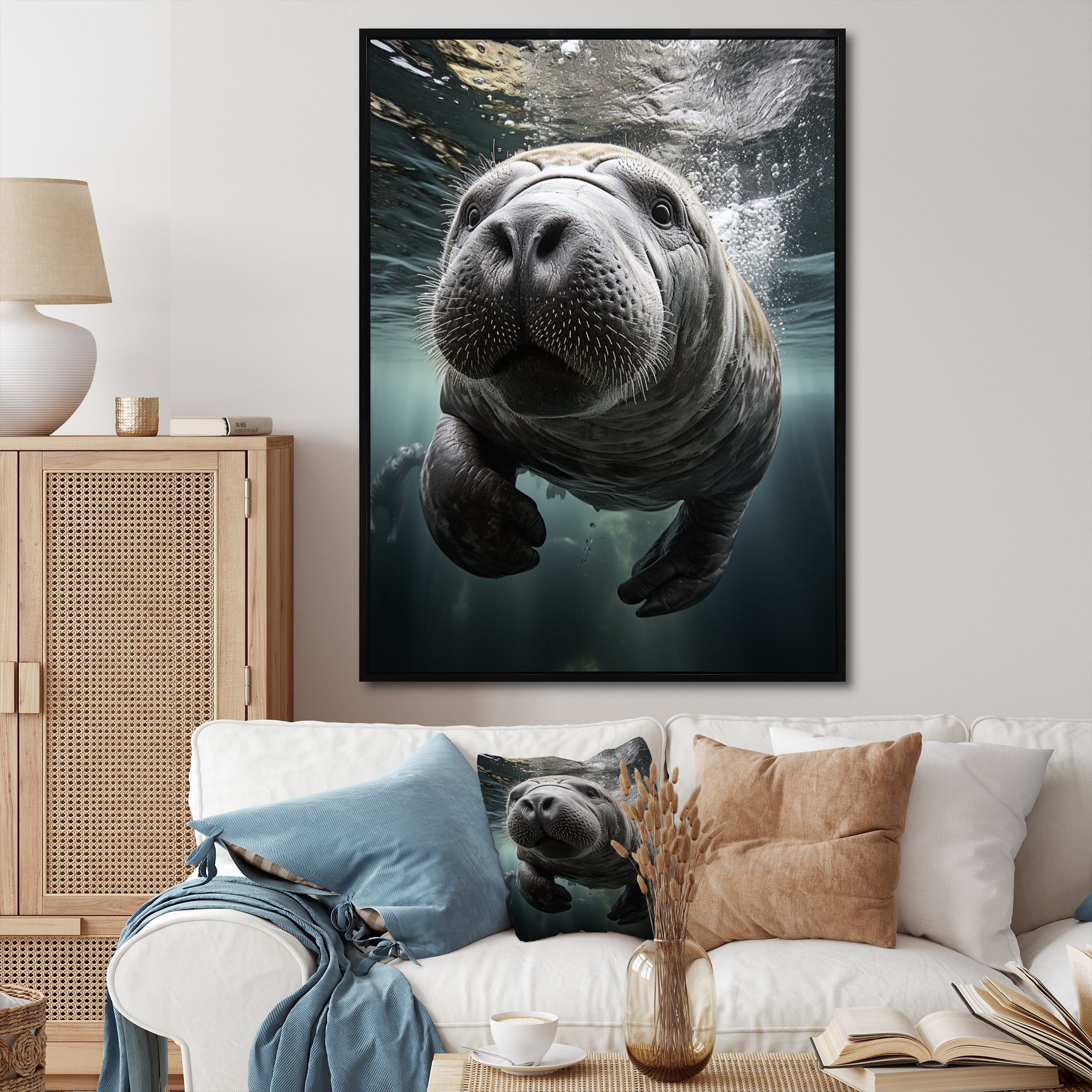 Grey Teal Animal Manatee - Manatee Wall Art Prints