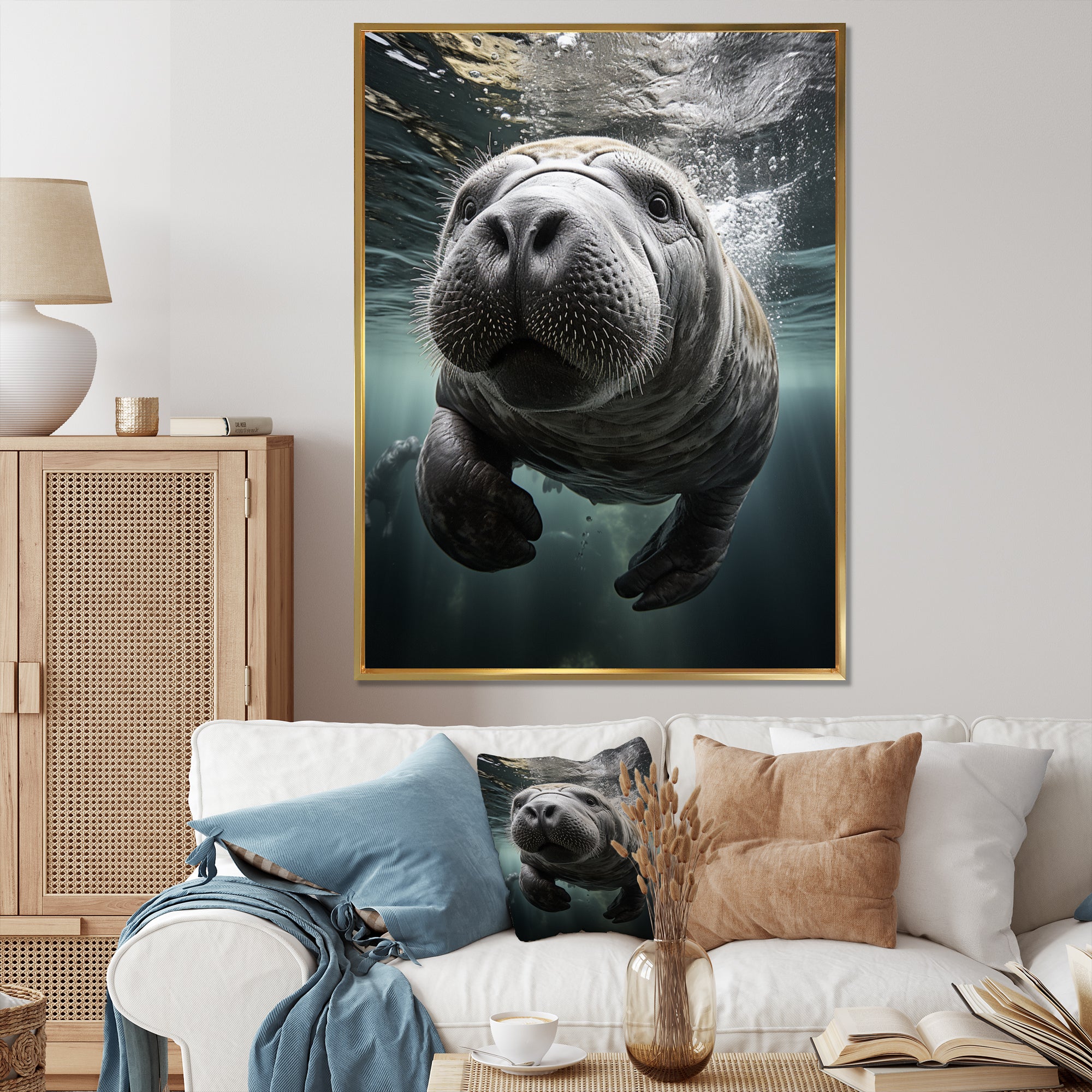 Grey Teal Animal Manatee - Manatee Wall Art Prints