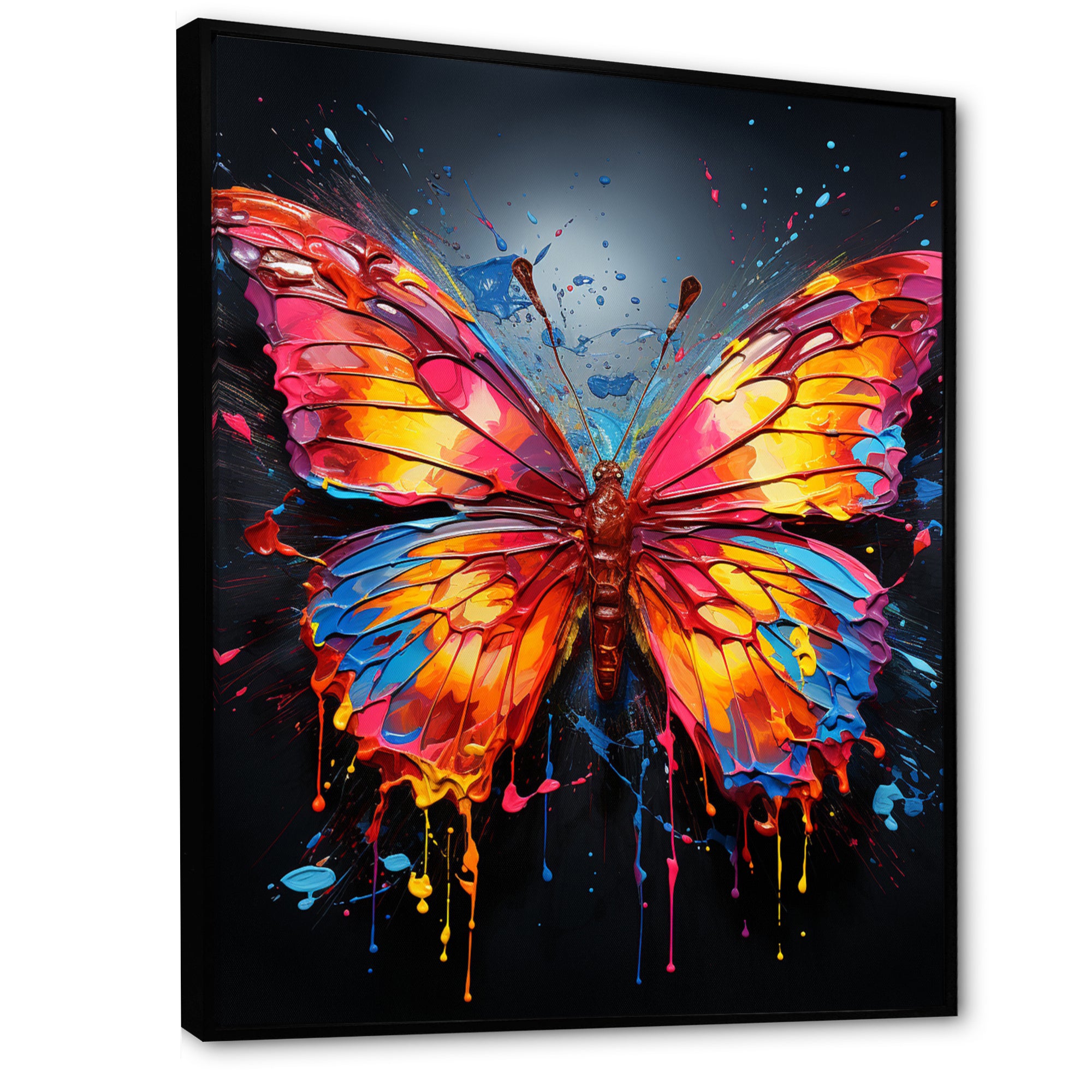 Coral Yellow Neon Butterfly Electric - Butterfly Framed Canvas Art