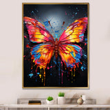 Coral Yellow Neon Butterfly Electric - Butterfly Framed Canvas Art