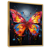 Coral Yellow Neon Butterfly Electric - Butterfly Framed Canvas Art