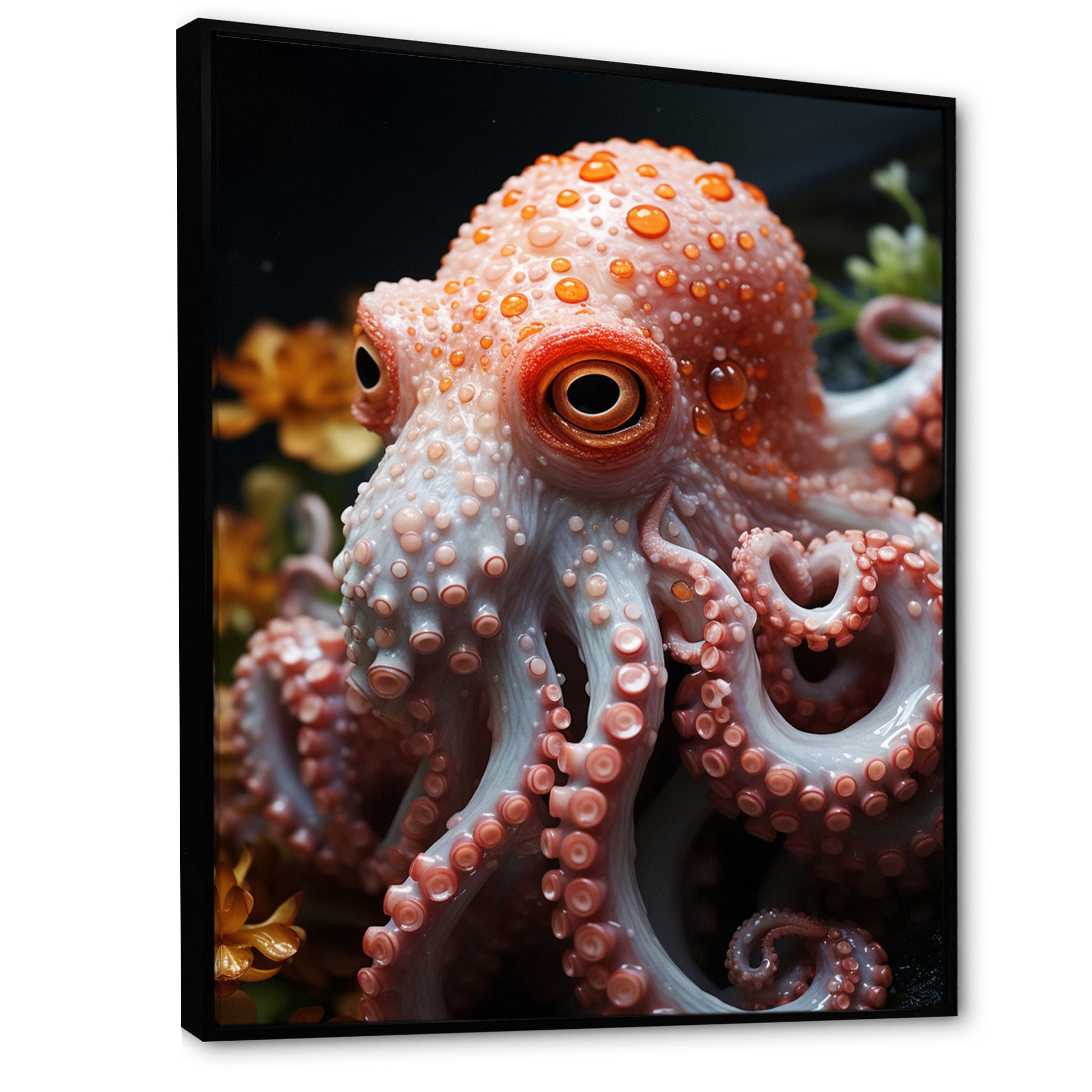 Coral Octopus Lunar Reflections - Octopus Living Room Wall Art