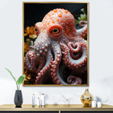 Coral Octopus Lunar Reflections - Octopus Living Room Wall Art