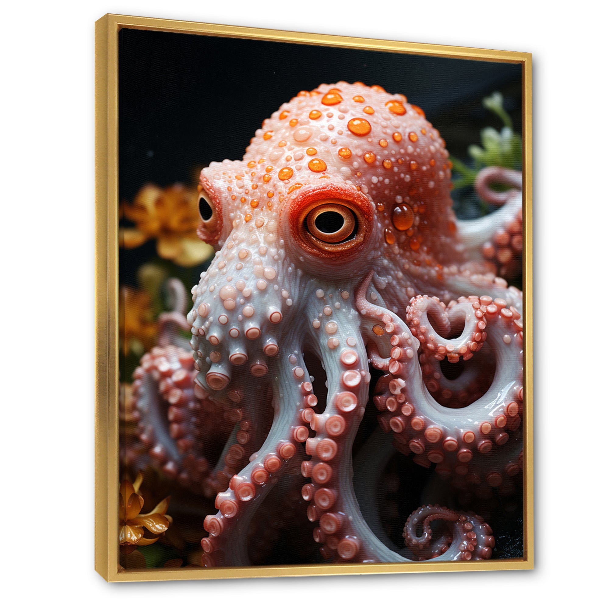 Coral Octopus Lunar Reflections - Octopus Living Room Wall Art