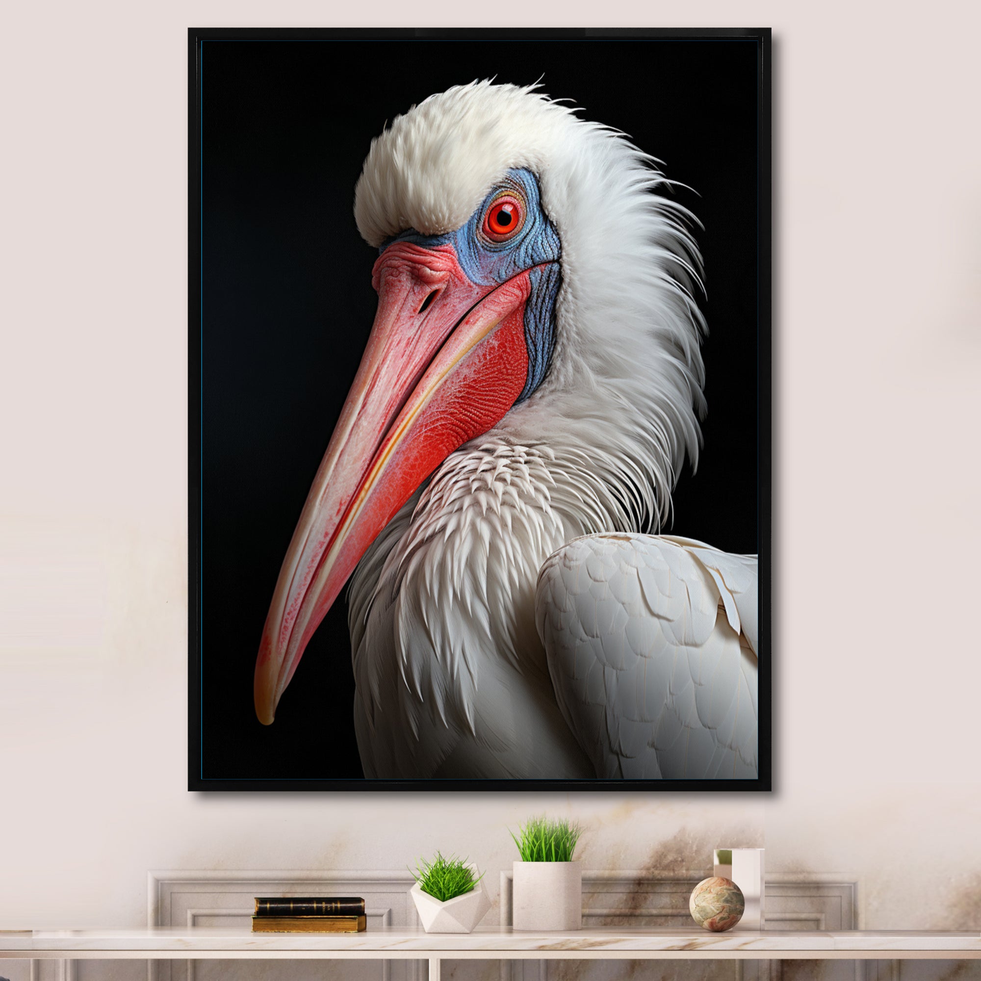 Coral White Animal Pelican Portrait - Pelican Wall Art Prints