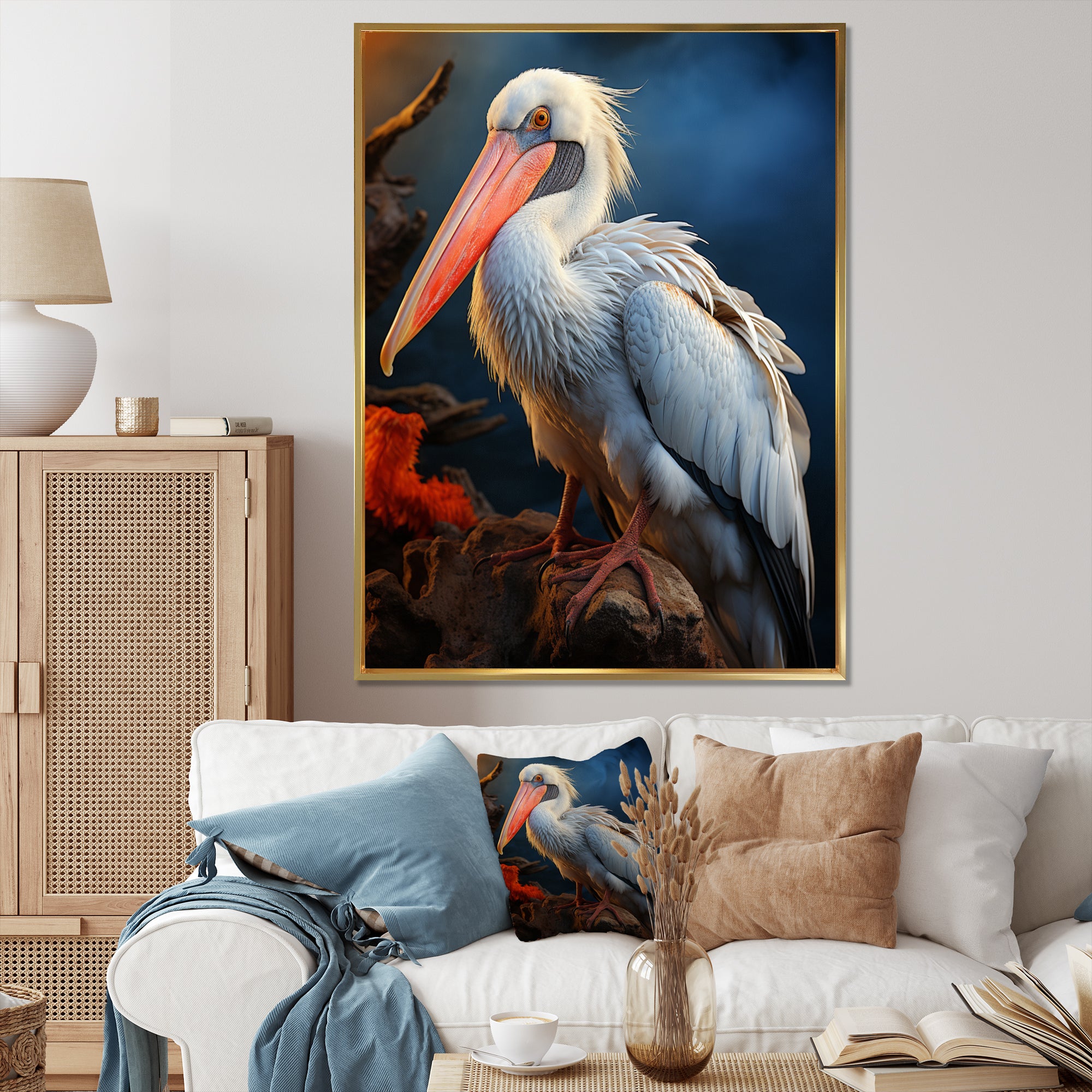 Coral White Animal Pelican - Pelican Wall Art Prints