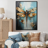 Gold Animal Turquoise Dragonfly Drips - Dragonfly Framed Canvas Art