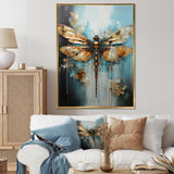 Gold Animal Turquoise Dragonfly Drips - Dragonfly Framed Canvas Art