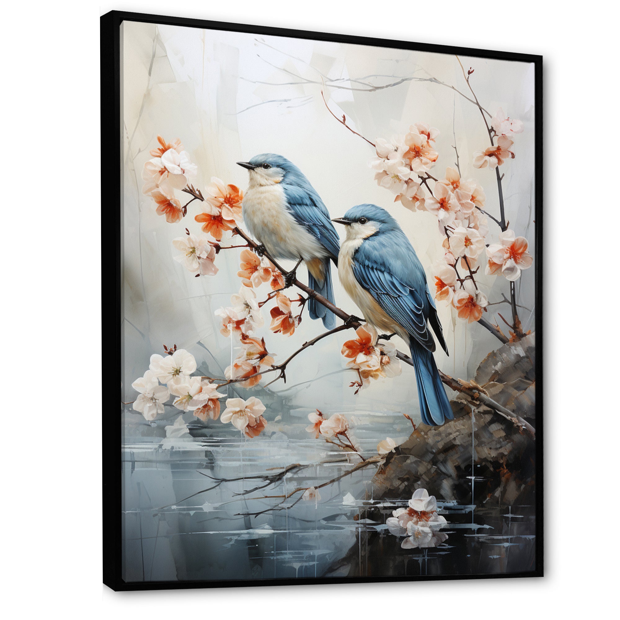River Cascades and Birds - Blue Bird Floral Wall Art