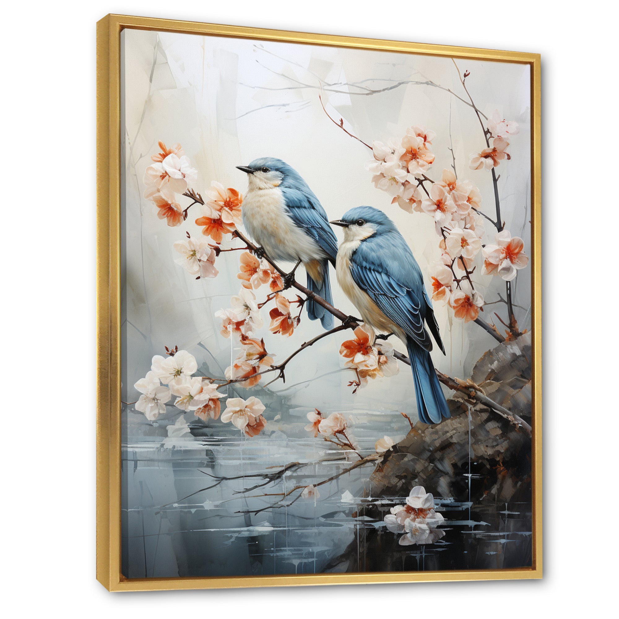 River Cascades and Birds - Blue Bird Floral Wall Art