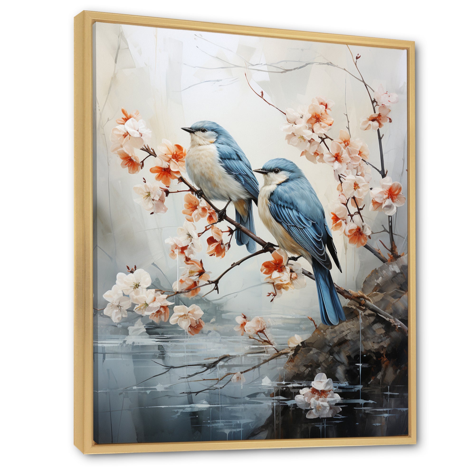 River Cascades and Birds - Blue Bird Floral Wall Art