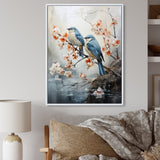 River Cascades and Birds - Blue Bird Floral Wall Art