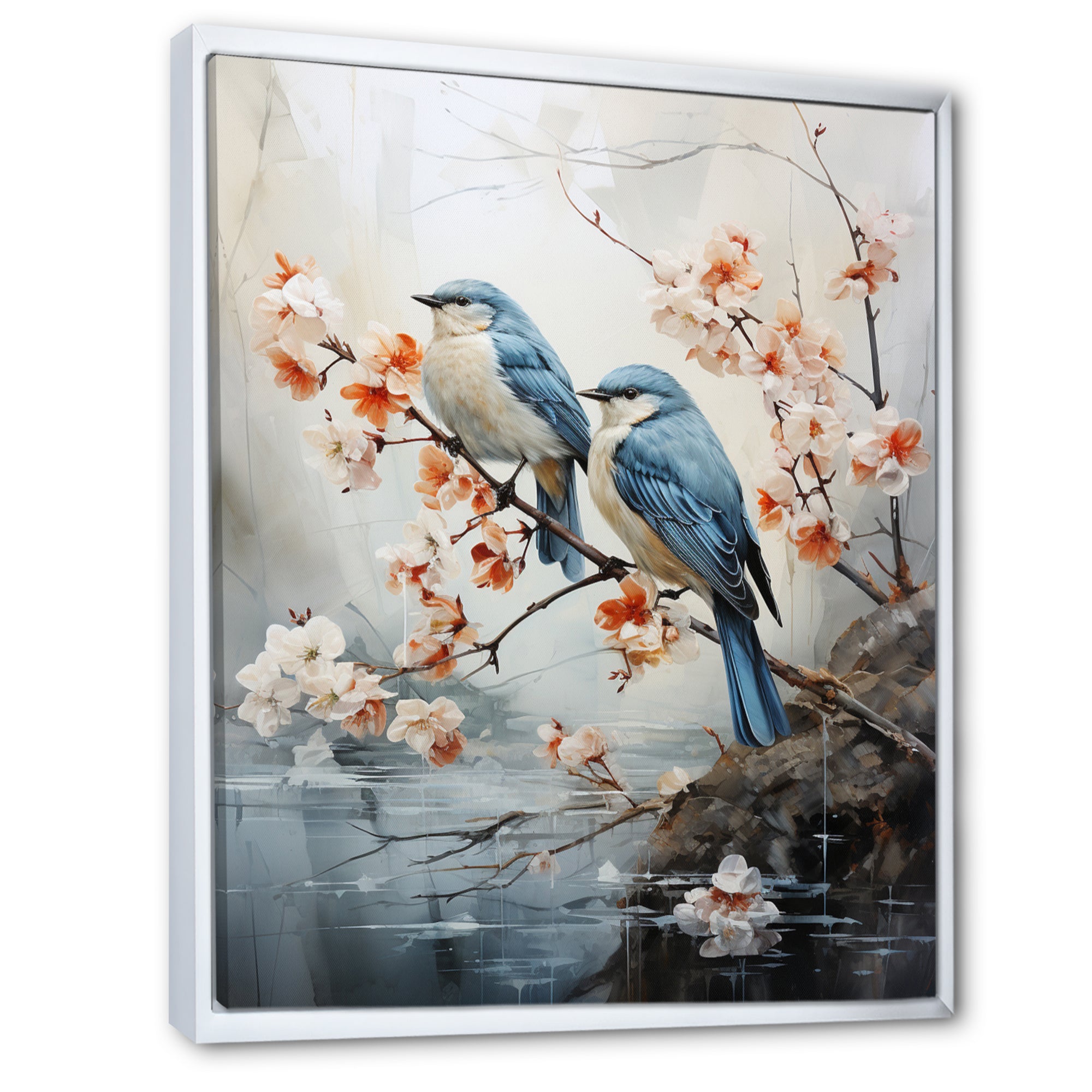 River Cascades and Birds - Blue Bird Floral Wall Art