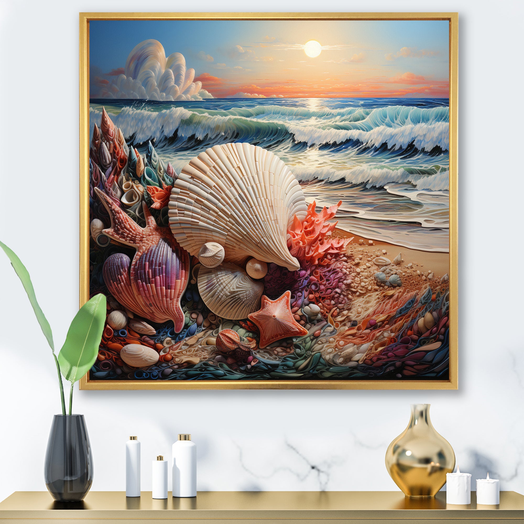 Seashell At Beach Symphony Pointillism - Seashell Wall Decor