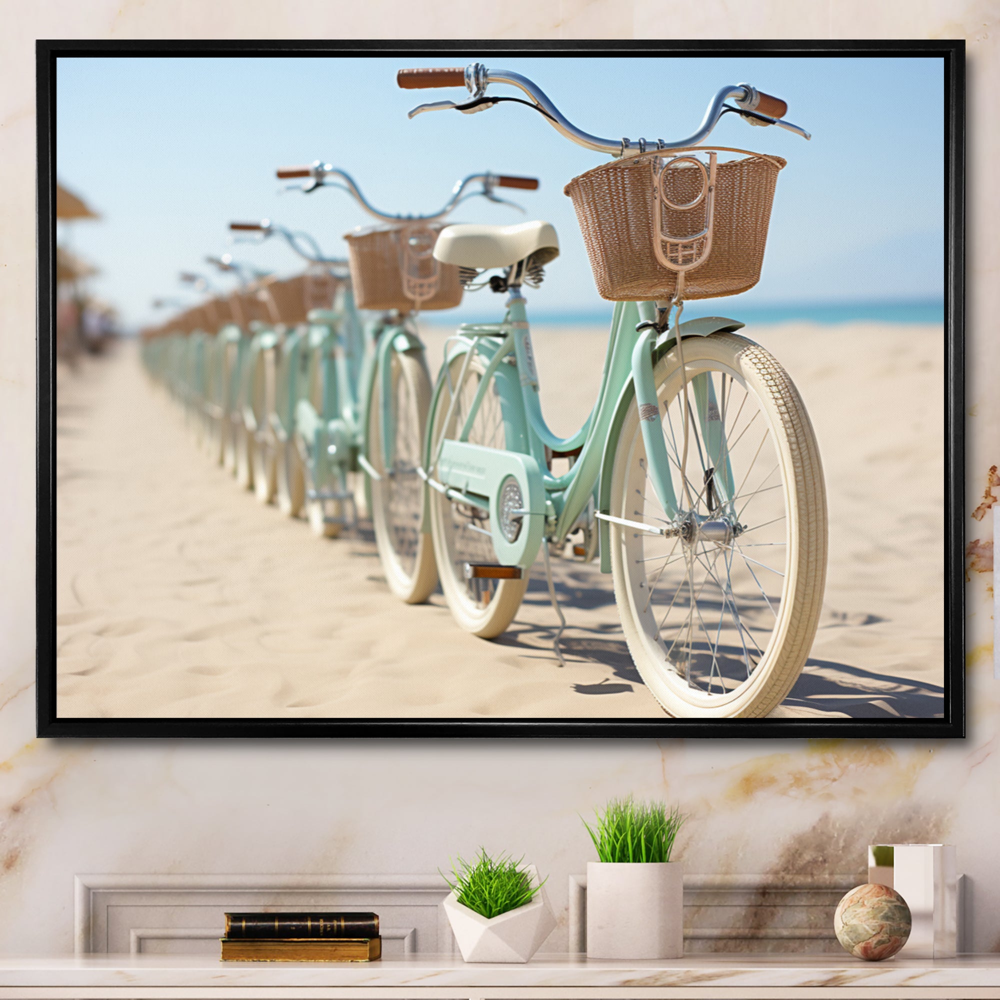 Bicycle Tranquil Pedaling By The Beach I - Bicycle Canvas Wall Art