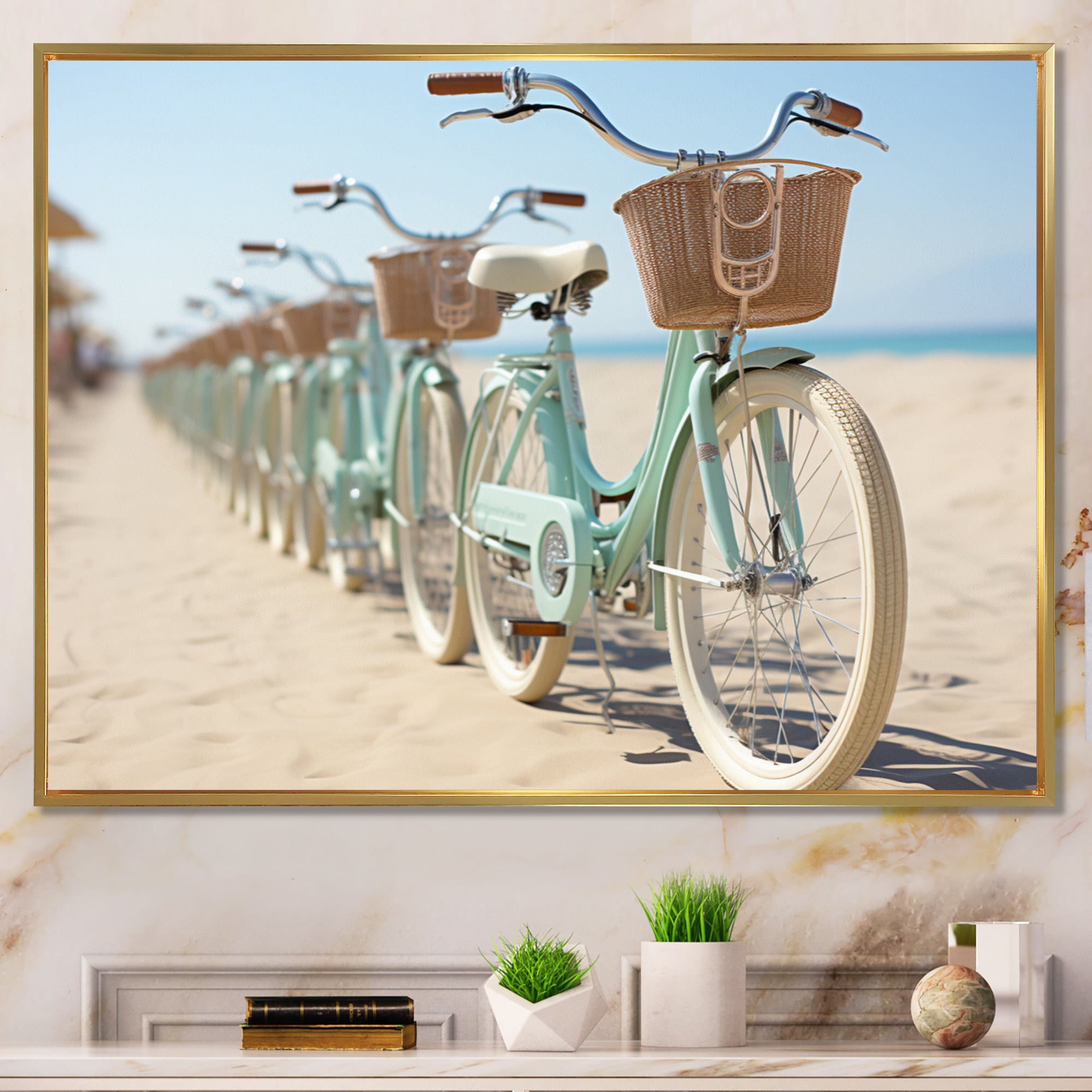 Bicycle Tranquil Pedaling By The Beach I - Bicycle Canvas Wall Art