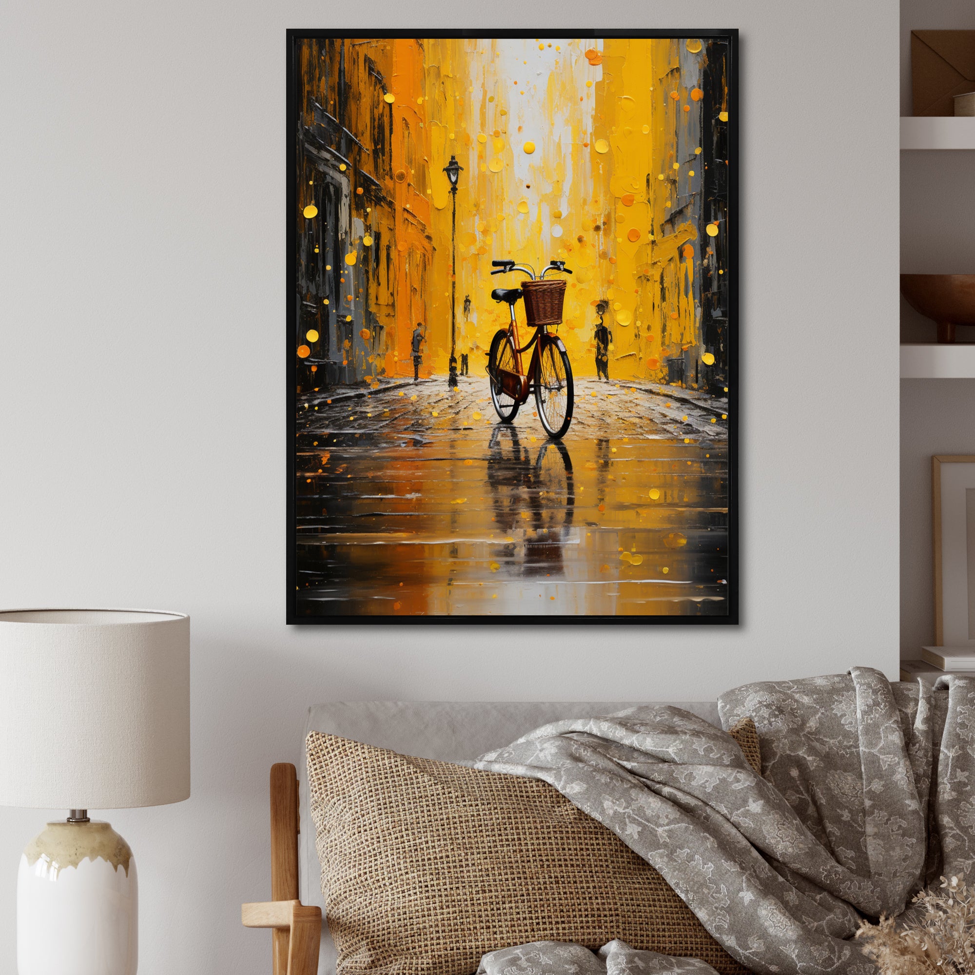 Bicycle Urban Rhythm Pointillism - Bicycle Canvas Wall Art