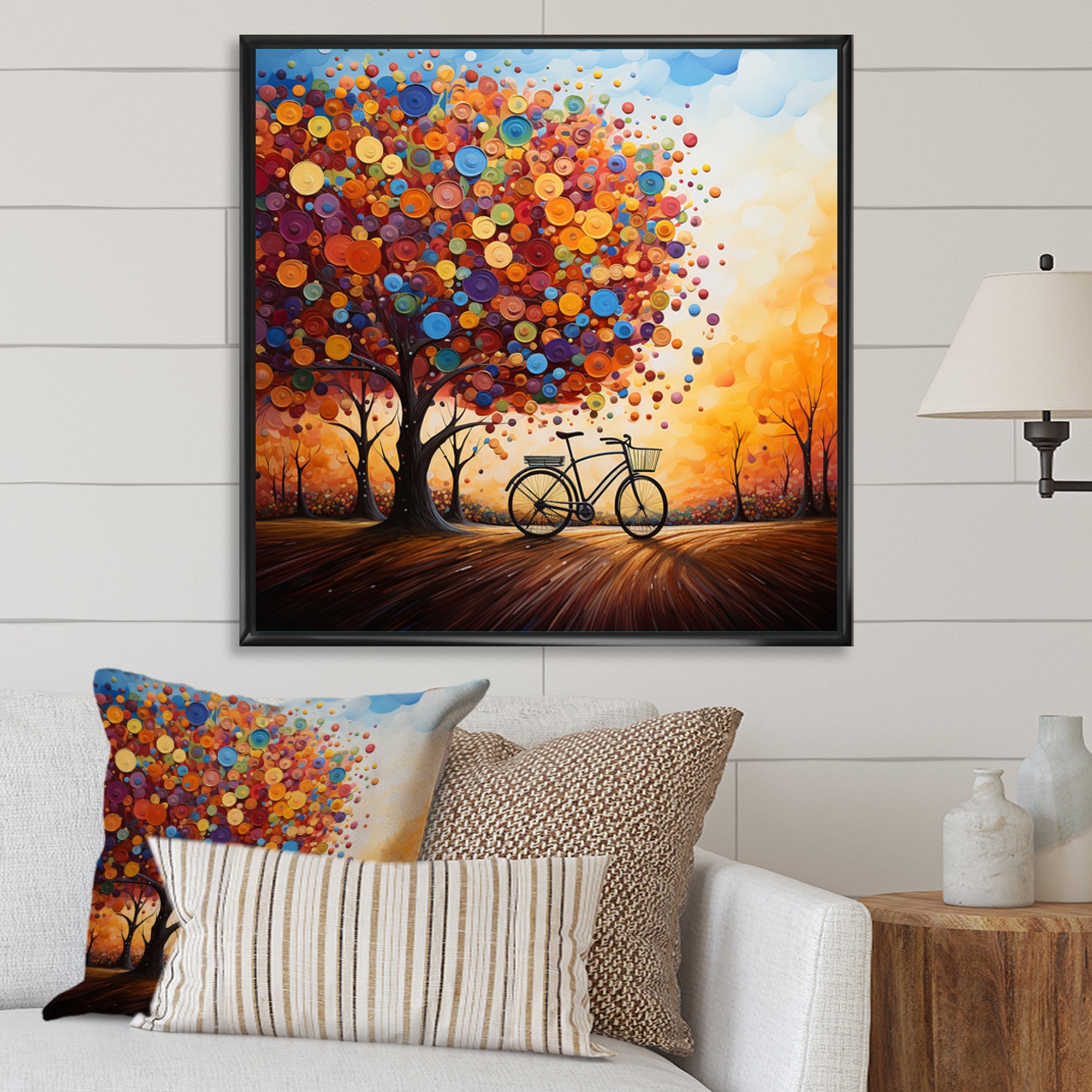 Bicycle Whirling Wheels Pointillism - Bicycle Canvas Wall Art