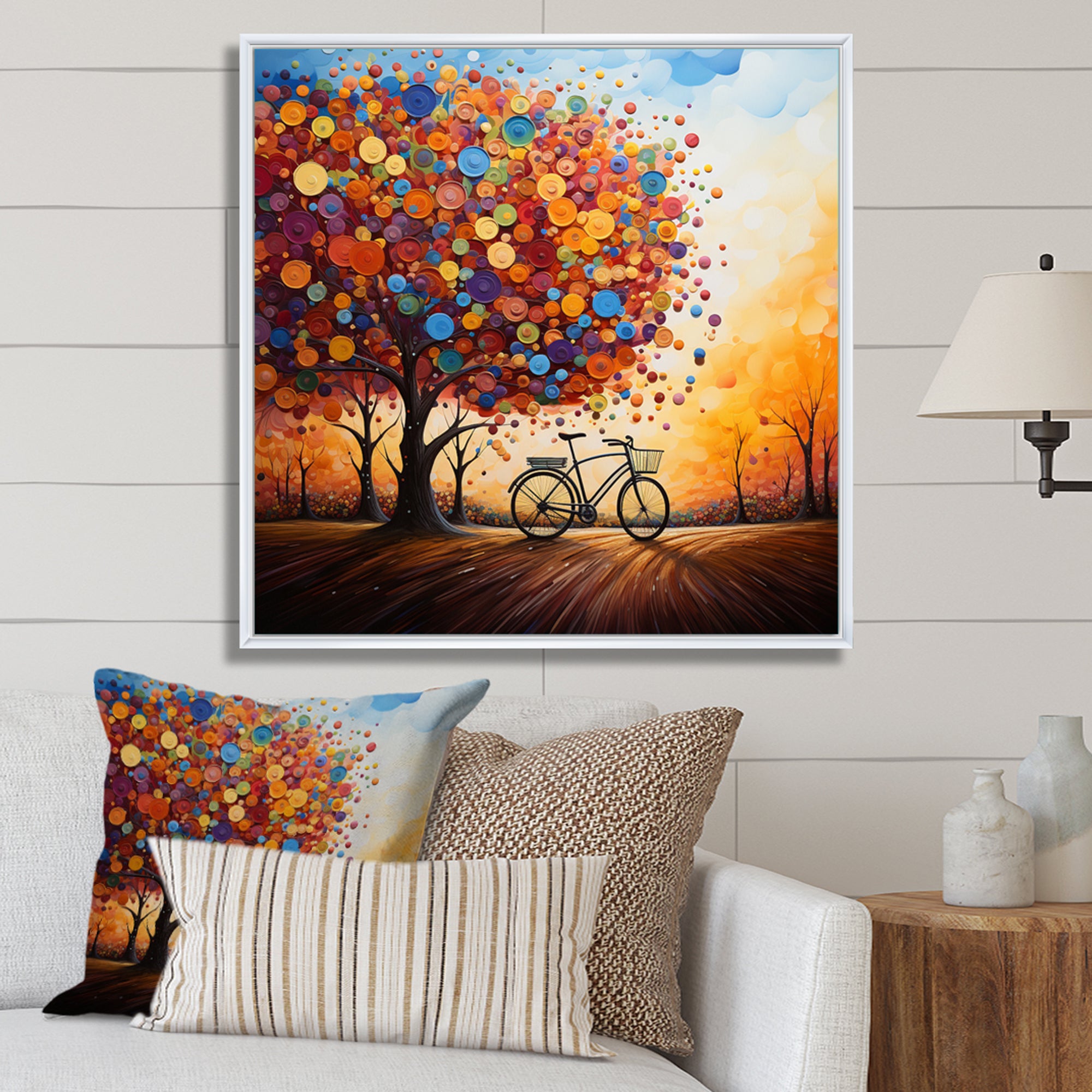 Bicycle Whirling Wheels Pointillism - Bicycle Canvas Wall Art