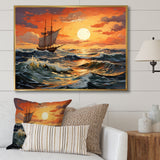 Orange Teal boat Energetic Storm I - Boat Canvas Wall Art