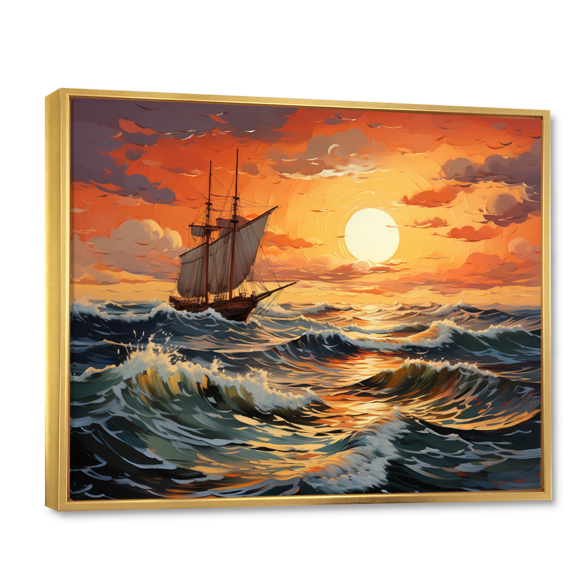 Orange Teal boat Energetic Storm I - Boat Canvas Wall Art