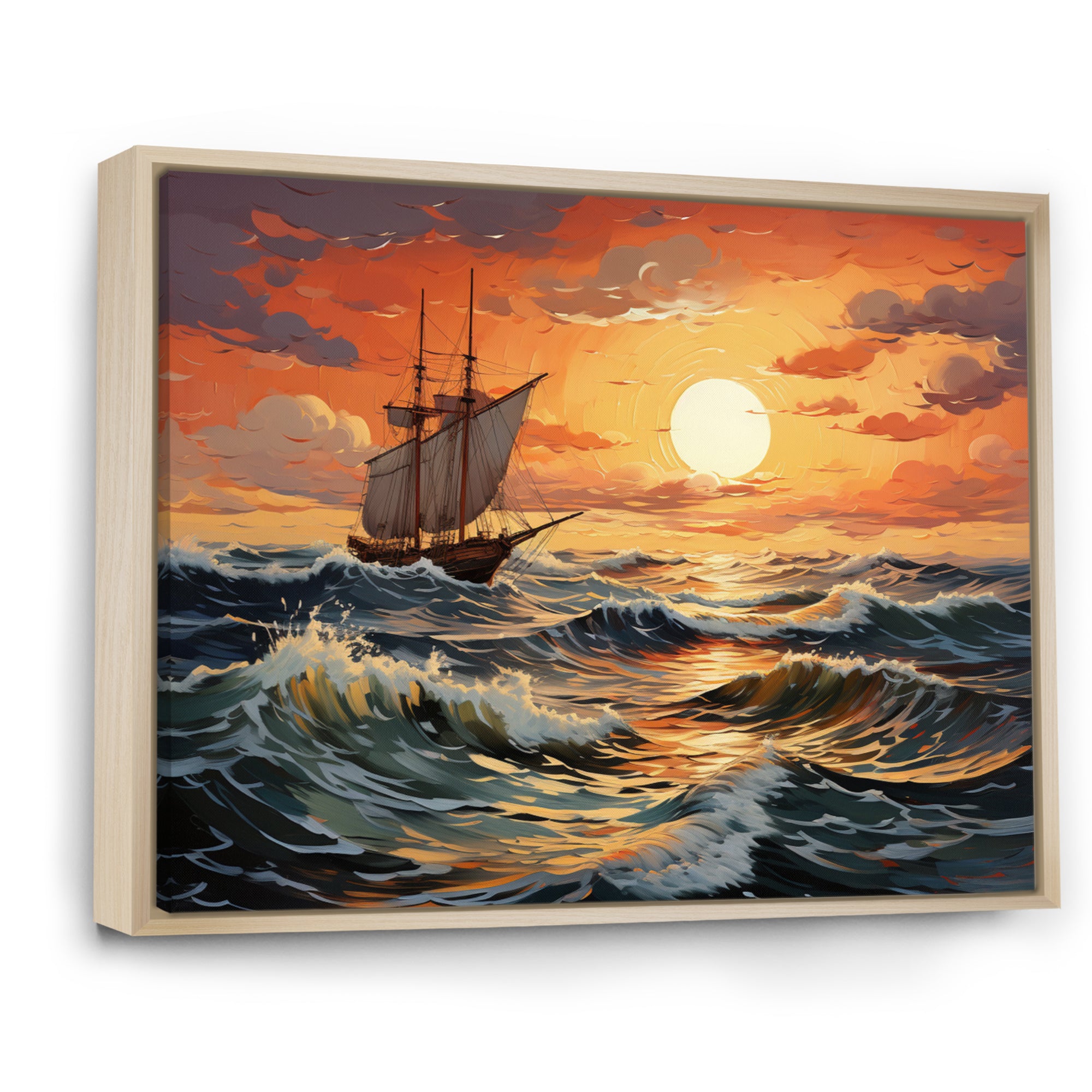 Orange Teal boat Energetic Storm I - Boat Canvas Wall Art