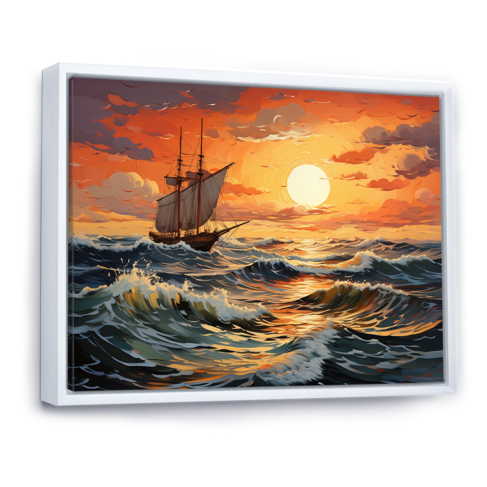 Orange Teal boat Energetic Storm I - Boat Canvas Wall Art