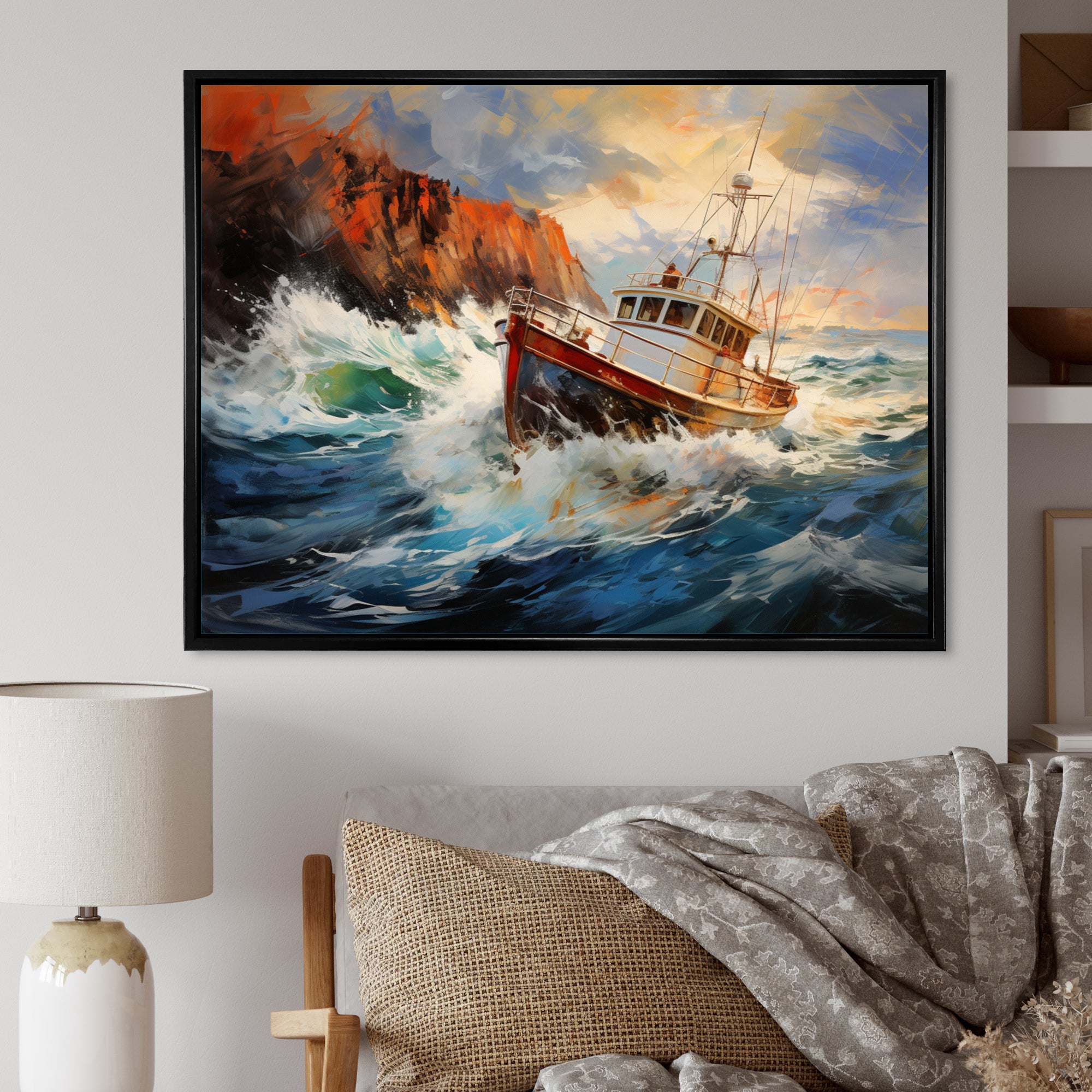 Fishing Boat Dreamy Storm - Boat Canvas Wall Art
