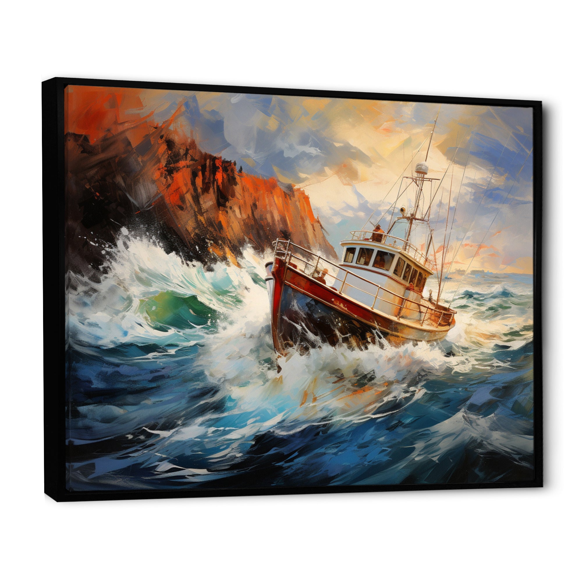 Fishing Boat Dreamy Storm - Boat Canvas Wall Art