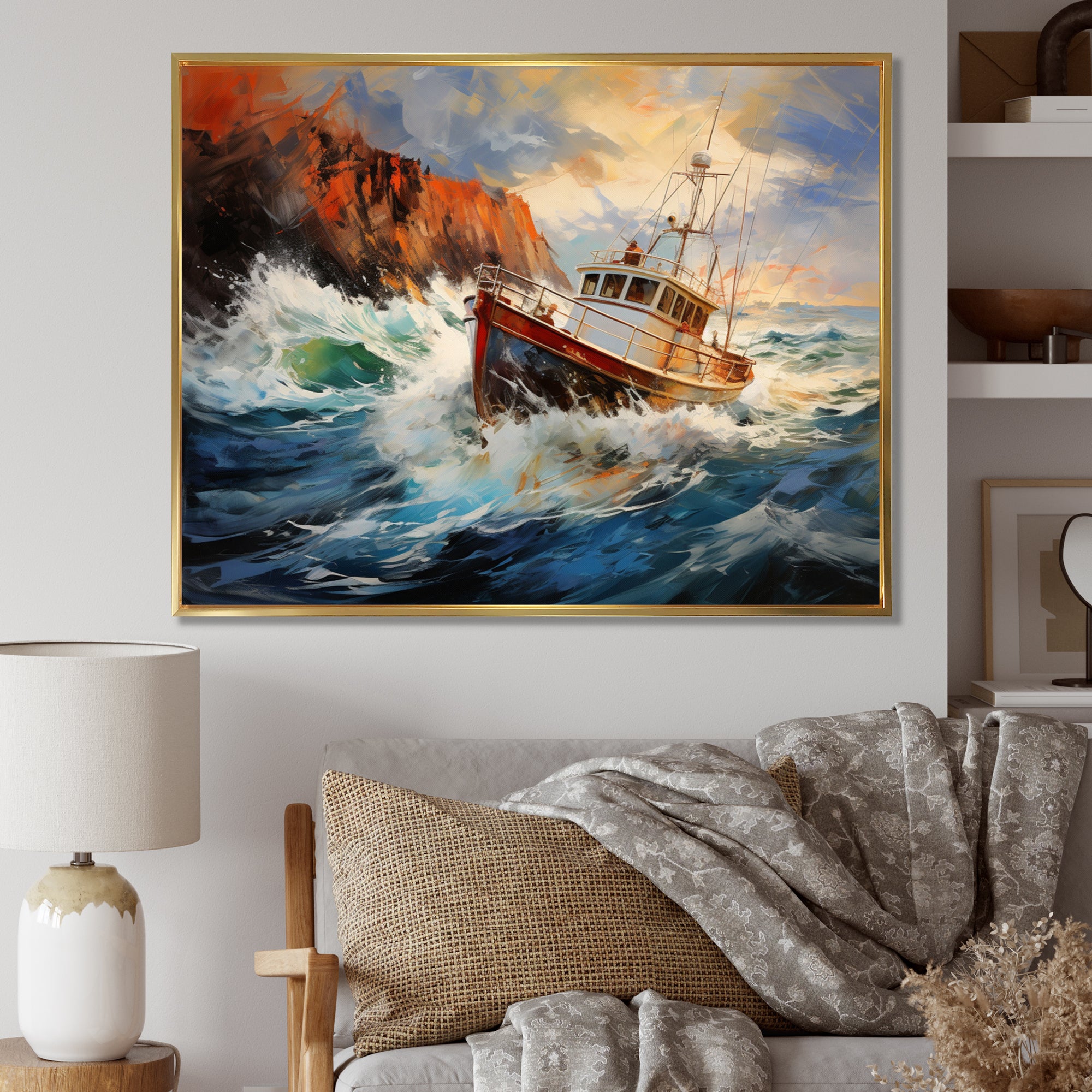 Fishing Boat Dreamy Storm - Boat Canvas Wall Art