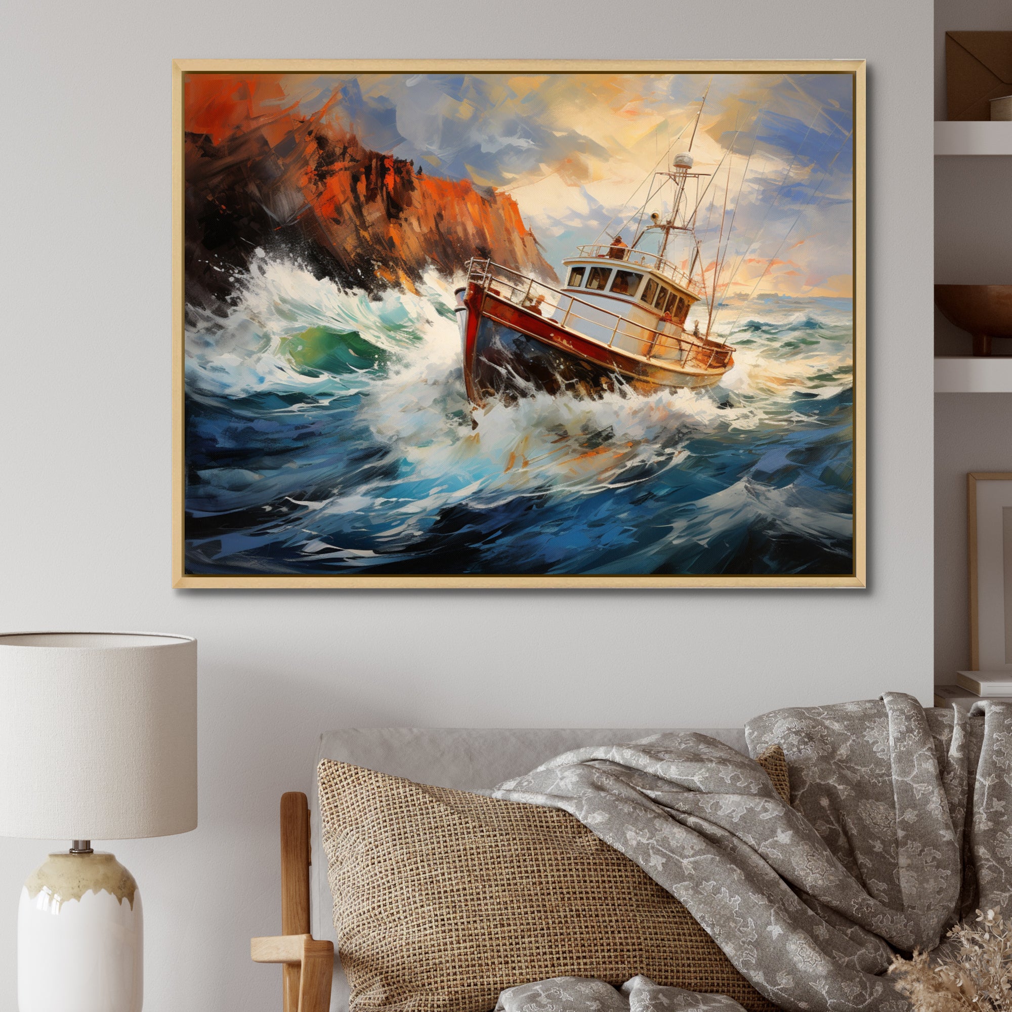 Fishing Boat Dreamy Storm - Boat Canvas Wall Art